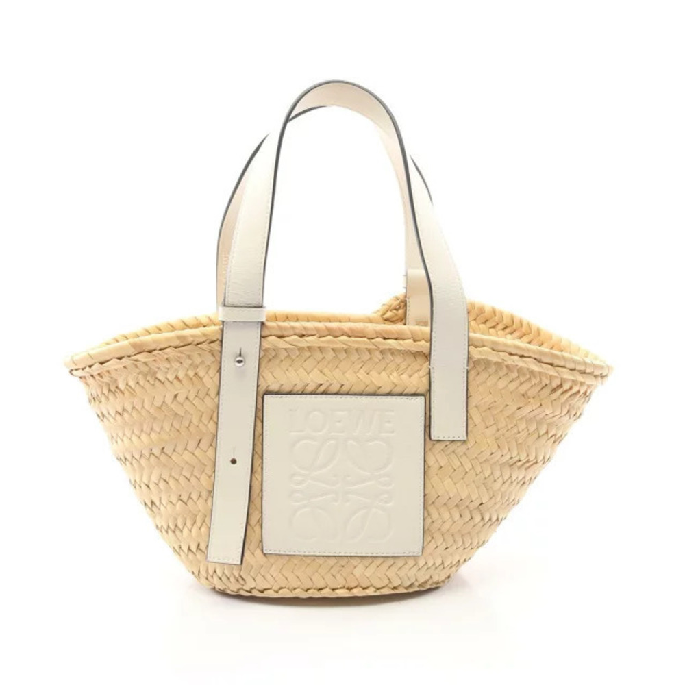 Loewe Basket Bag Handbag Leather Raffia Beige Cream White